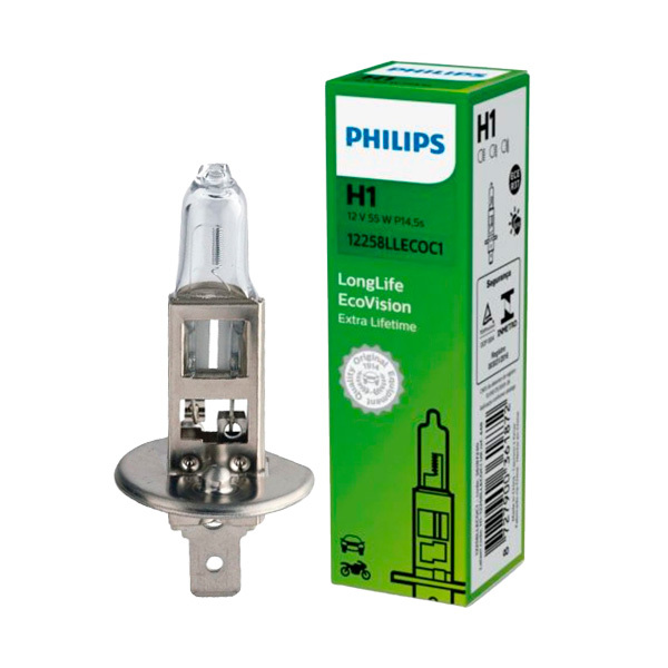 Bombilla Philips H1 LongLife EcoVision 12V 55W - EuroBikes